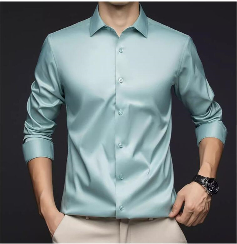 Men Long Sleeve Professional S - огляд і ціна Mens Satin Silk Dress Shirt