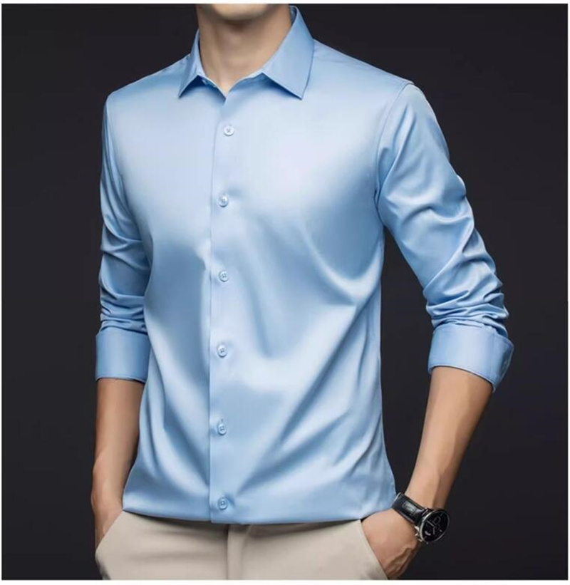 Men Long Sleeve Professional S - огляд і ціна Mens Satin Silk Dress Shirt