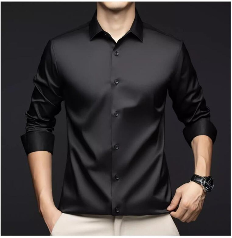 Men Long Sleeve Professional S - огляд і ціна Mens Satin Silk Dress Shirt