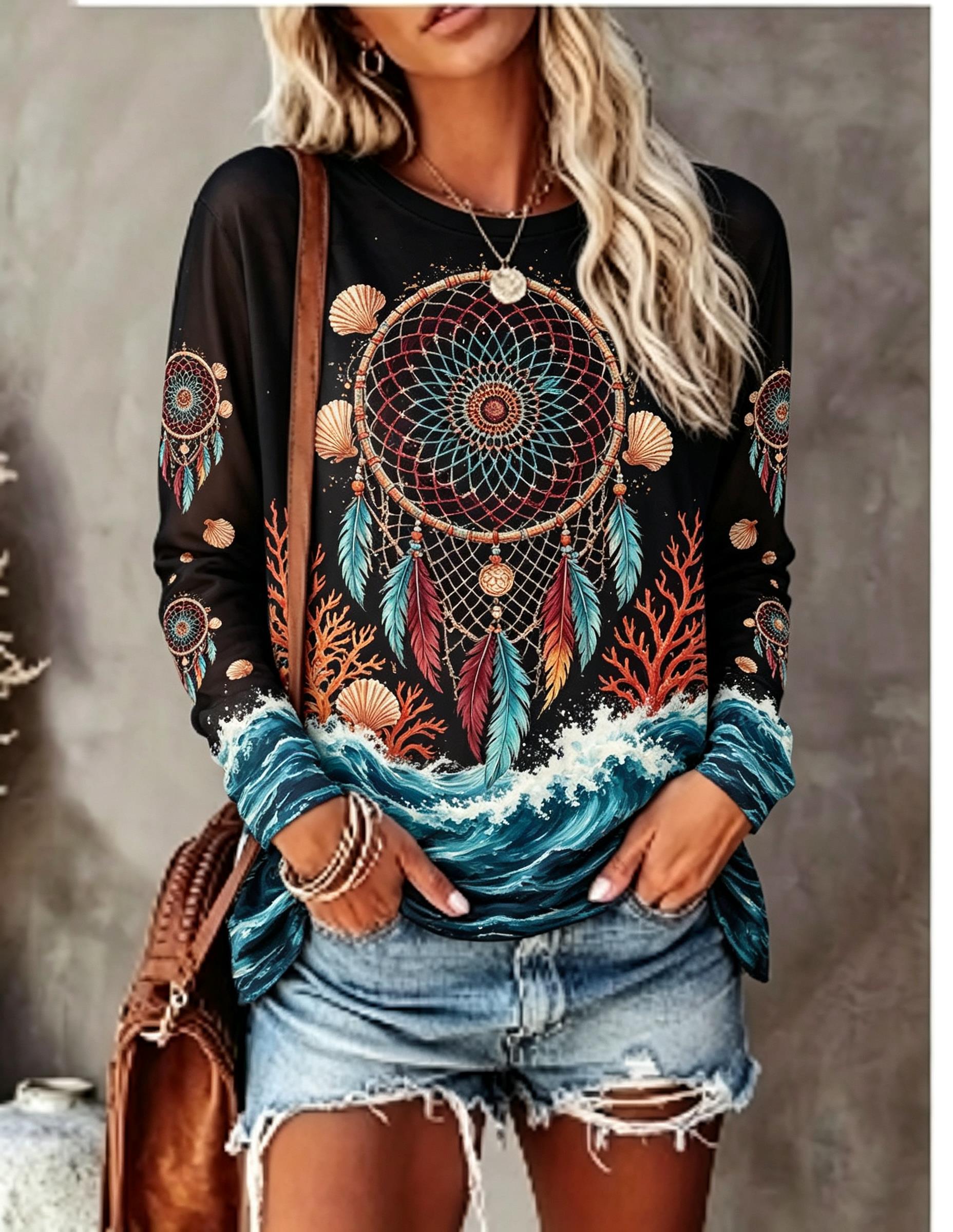 Women's Crew Neck Long Sleeve  - огляд і ціна T-Shirts